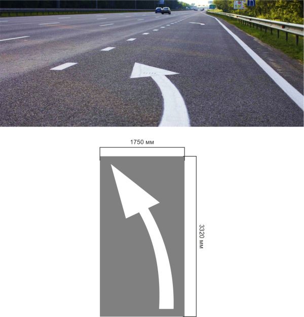 Трафарет для дорожньої розмітки 1.19 "Стрілка - звуження дороги"