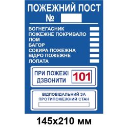 Знак категорії 210х145 мм Пожежний пост