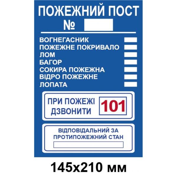 Знак категорії 210х145 мм Пожежний пост
