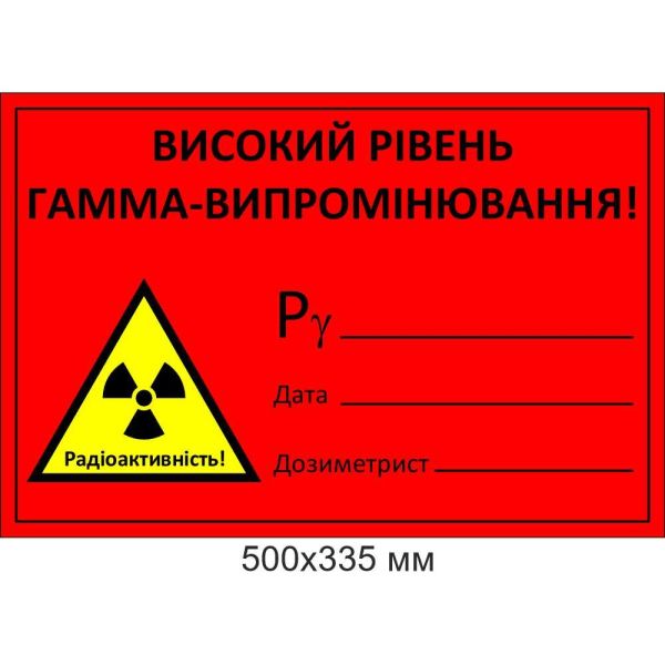Табличка "ВИСОКИЙ РІВЕНЬ ГАММА-ВИПРОМІНЮВАННЯ!"