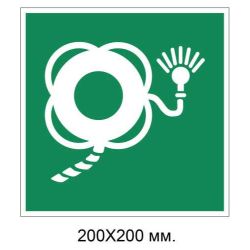Знак рятувальний круг із лінем і сигнальним вогнем 200х200 мм