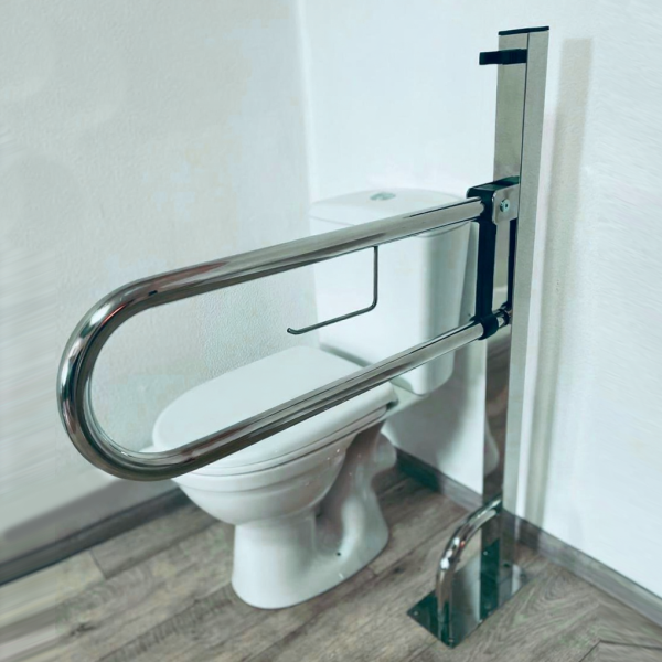 Поручень для людей с инвалидностью напольный откидной с держателем туалетной бумаги 32мм – 1000х700мм