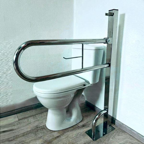 Поручень откидной напольный с держателем туалетной бумаги для людей с инвалидностью 32мм - 1000*700мм