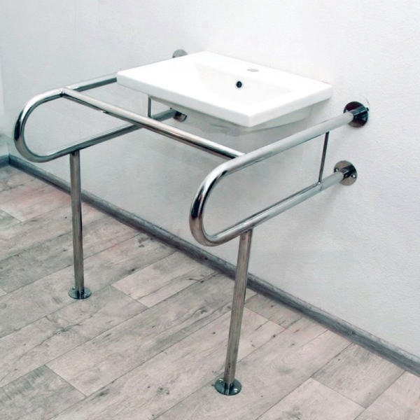 Поручень инвалидный для мойки усиленный «стена-пол» 32 мм – 700×650×800 мм