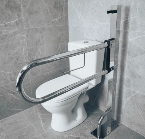 Поручень для людей з інвалідністю підлоговий відкидний 32 мм – 1000×700 мм (посилений з опорою)