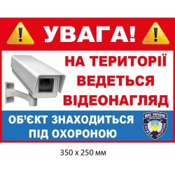 Наліпка про охорону й відеоспостереження Біла із червоною шапкою (350х250 мм)