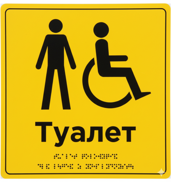 Табличка "Туалет оборудован для людей с инвалидностью" | ПВХ/композит | Шрифт Брайля | Тактильная