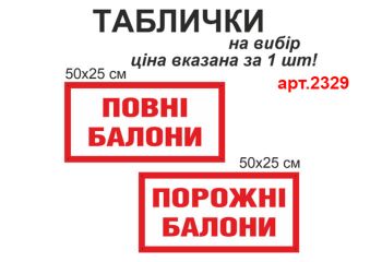 Табличка порожні балони та повні балони №2329