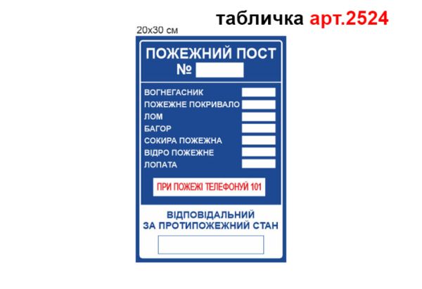 Табличка на пожежний пост №2524