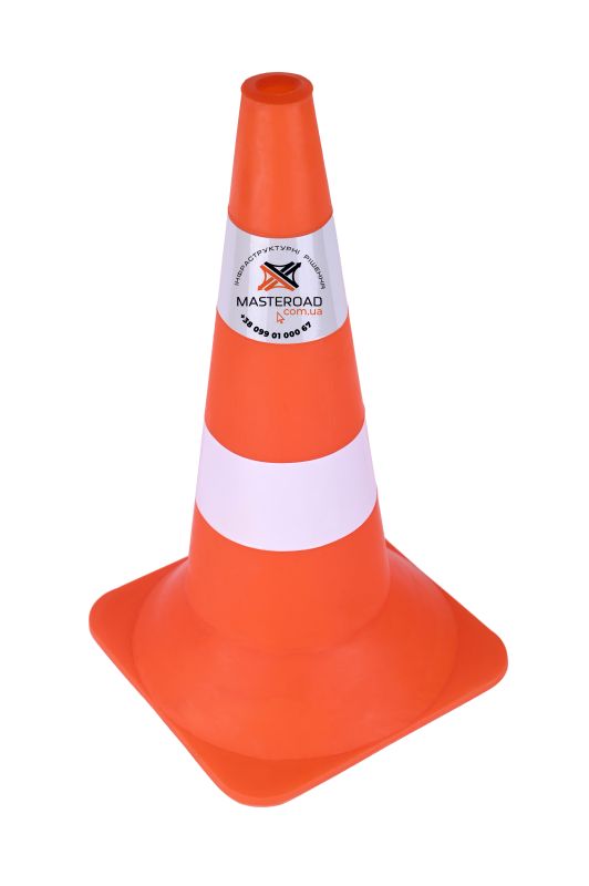 Конус дорожный пластиковый Н-52 см 1 белая/1 светоотражающая полоска КД007, MasteRoad